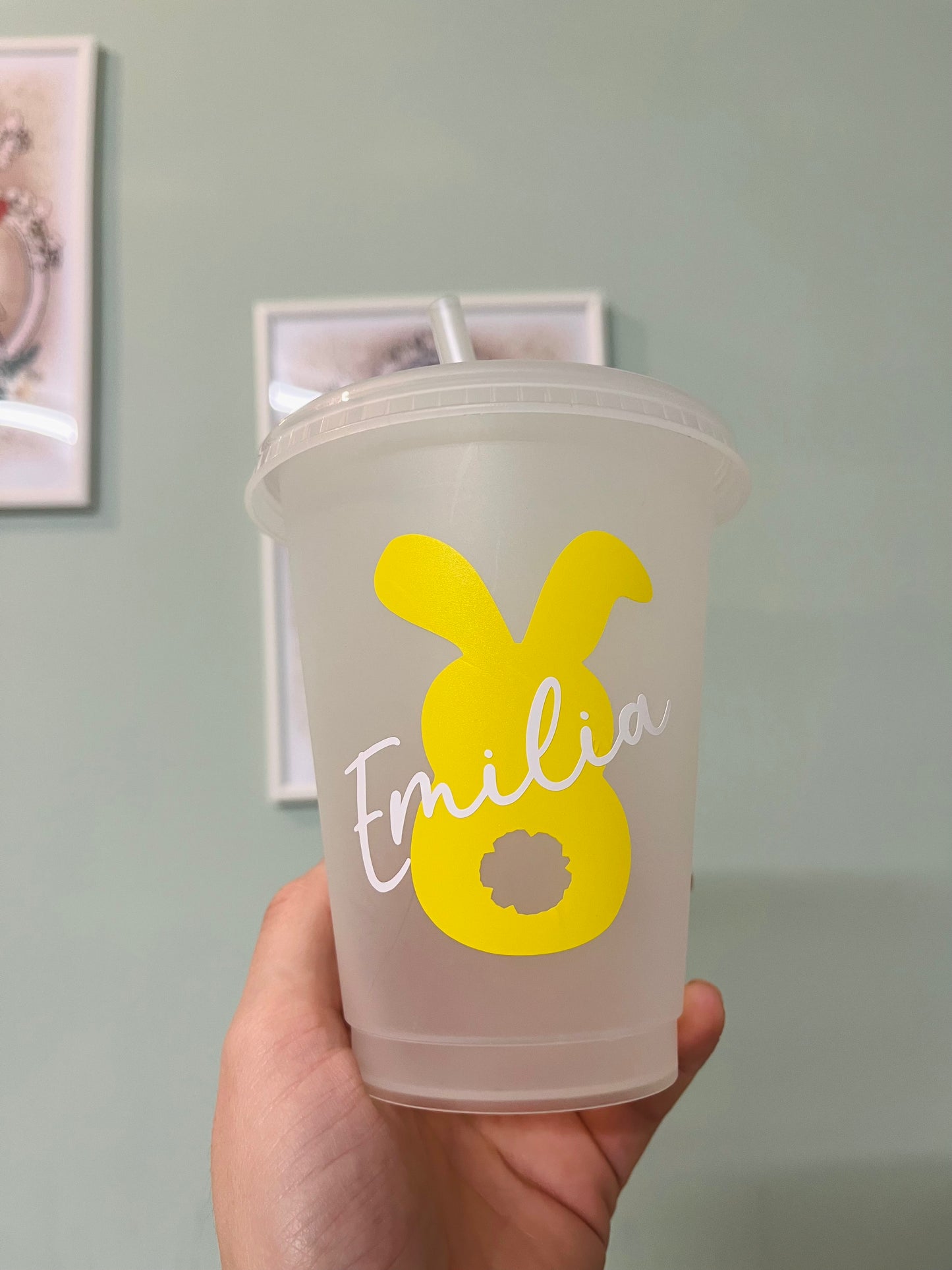 16oz clear bunny cup - pink, blue or yellow bunny