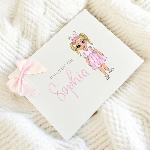 Easter pink gingham girl magnetic gift box