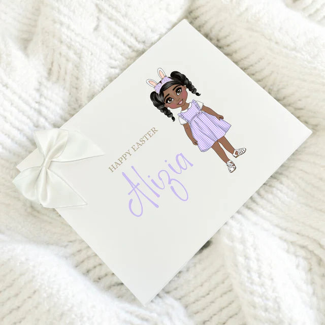 Easter purple gingham girl magnetic gift box