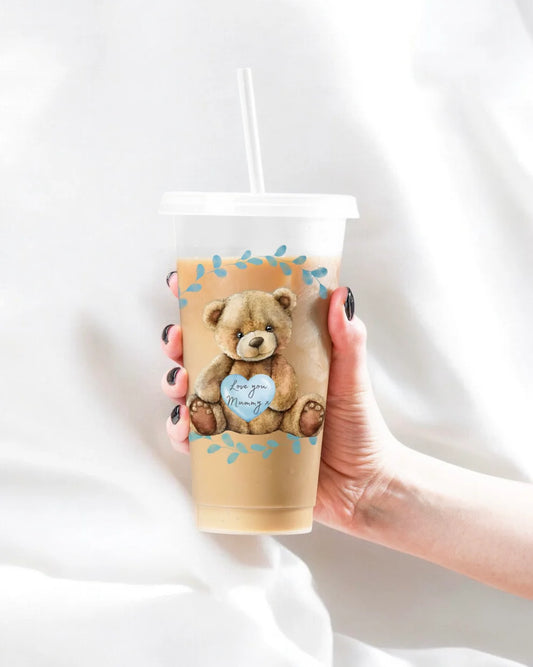 24oz cold cup - blue love you mummy bear