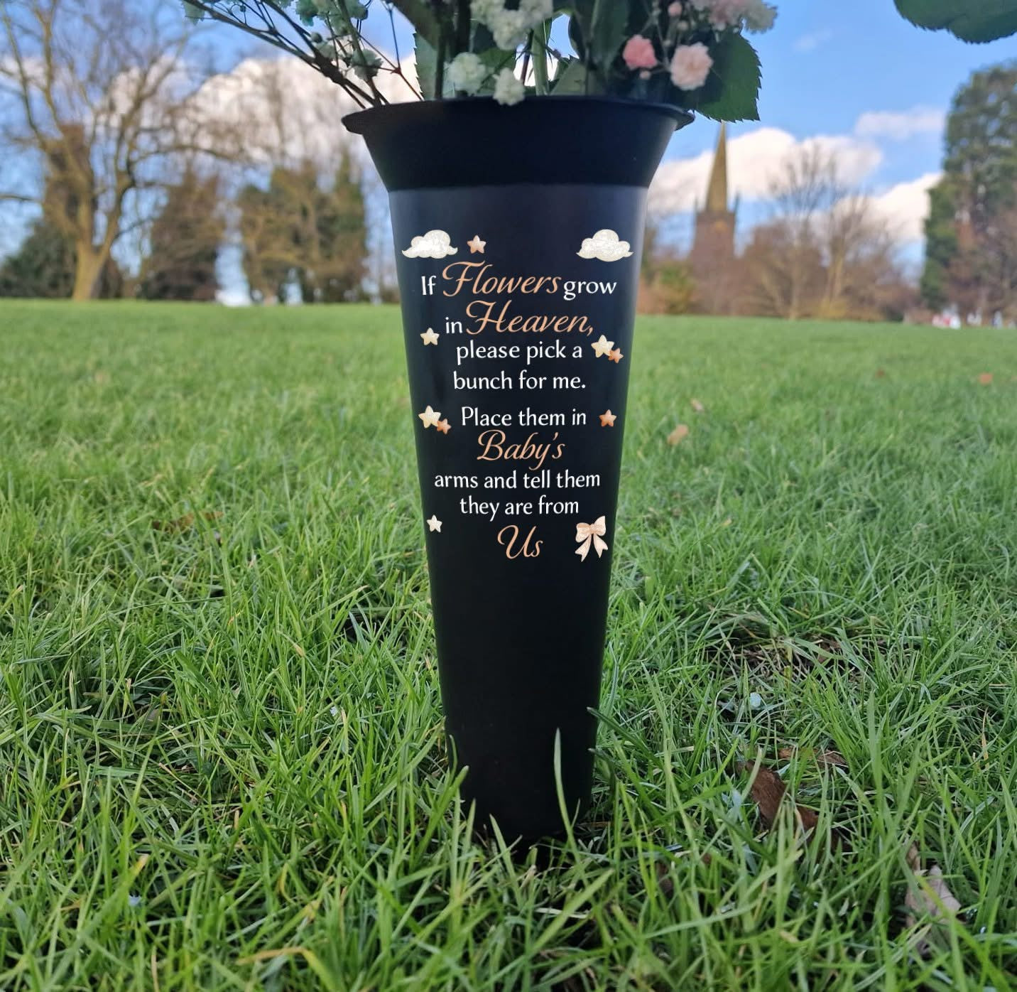 Grave vase - babies if flowers grow in heaven NEUTRAL