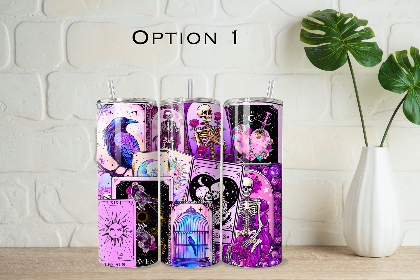 Tarot card tumbler with straw - 2 designs