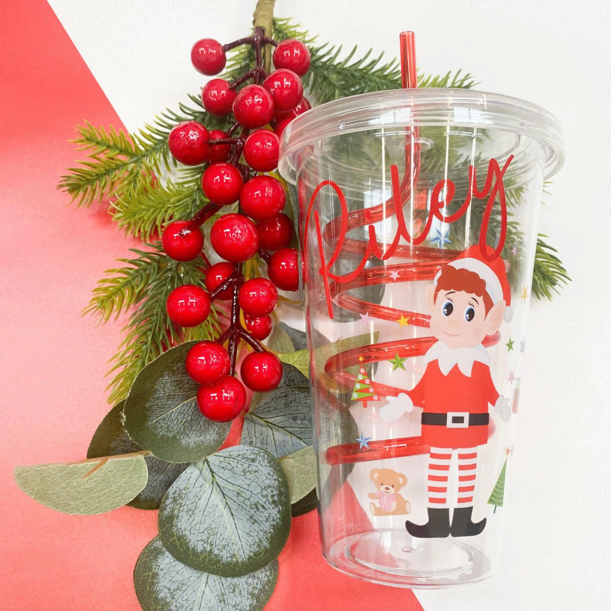 Elf swirly straw cup