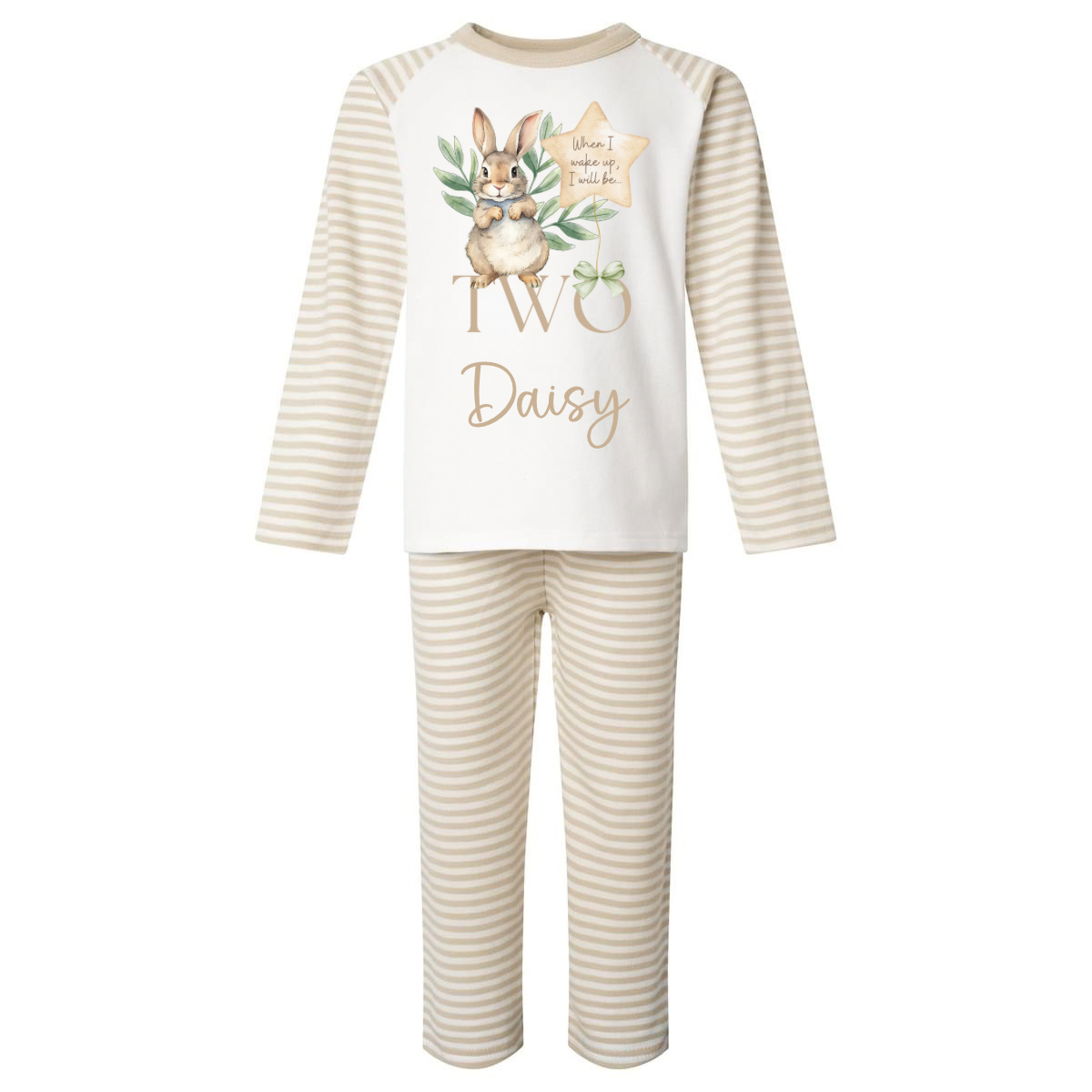 Natural Stripe Bunny Birthday Pyjamas Ages 1-10