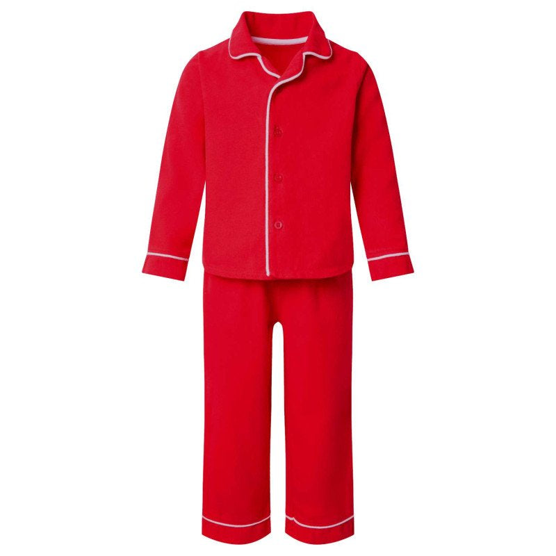 Embroidered Kids Classic Long Sleeve Pyjama Set in Red