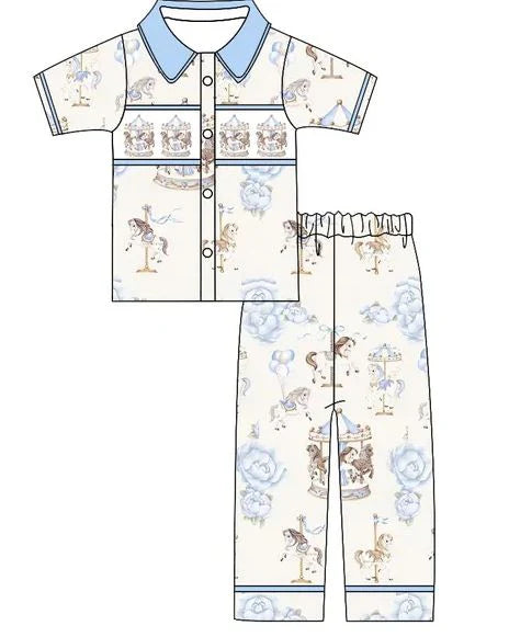 Carousel embroidered pyjamas - blue