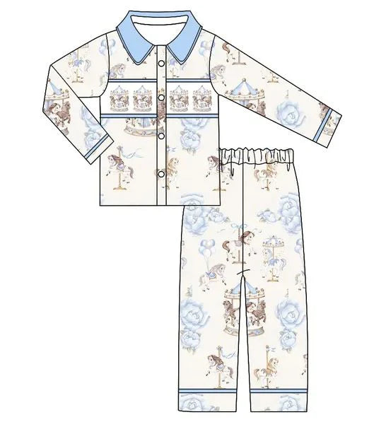 Carousel embroidered pyjamas - blue