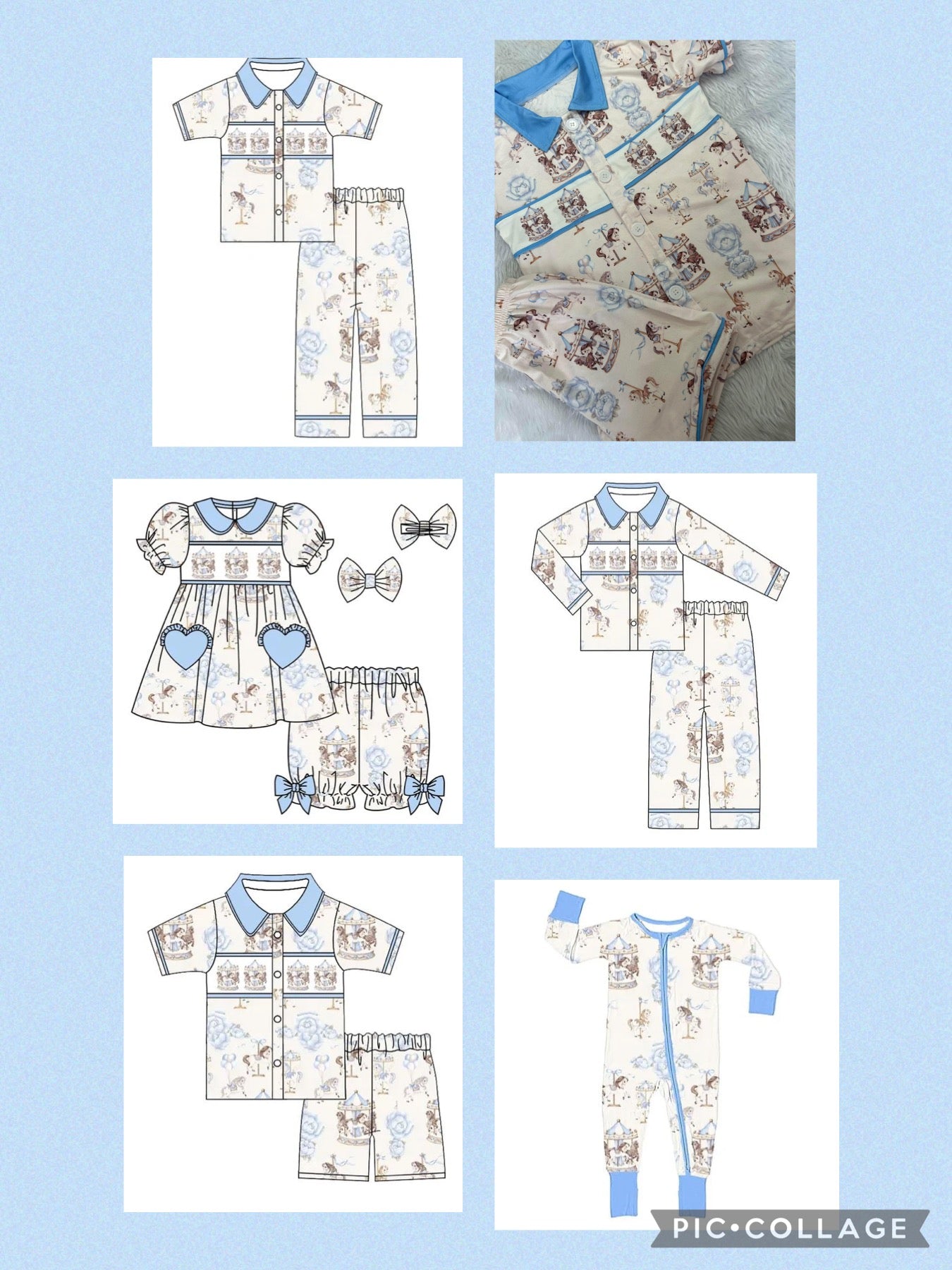 Carousel embroidered pyjamas - blue