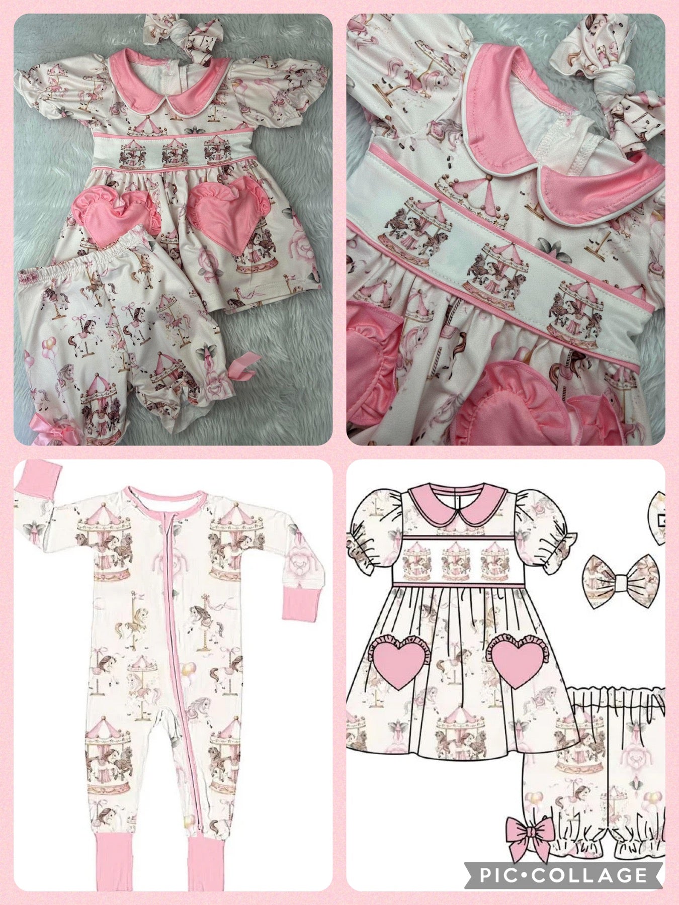 Carousel embroidered pyjamas - pink