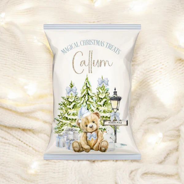 CHRISTMAS TREAT PACKET - BLUE TEDDY BEAR