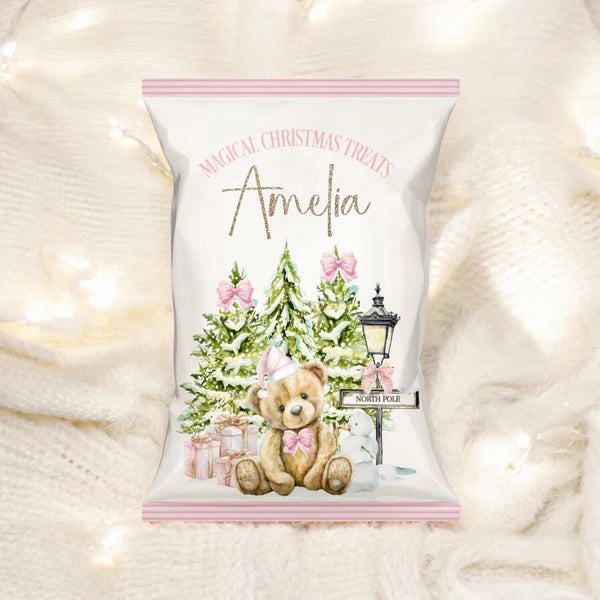 CHRISTMAS TREAT PACKET - PINK TEDDY BEAR