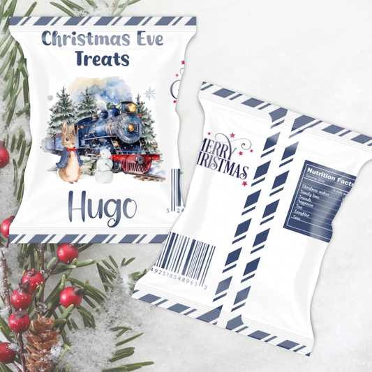 Christmas treat bag - navy rabbit train