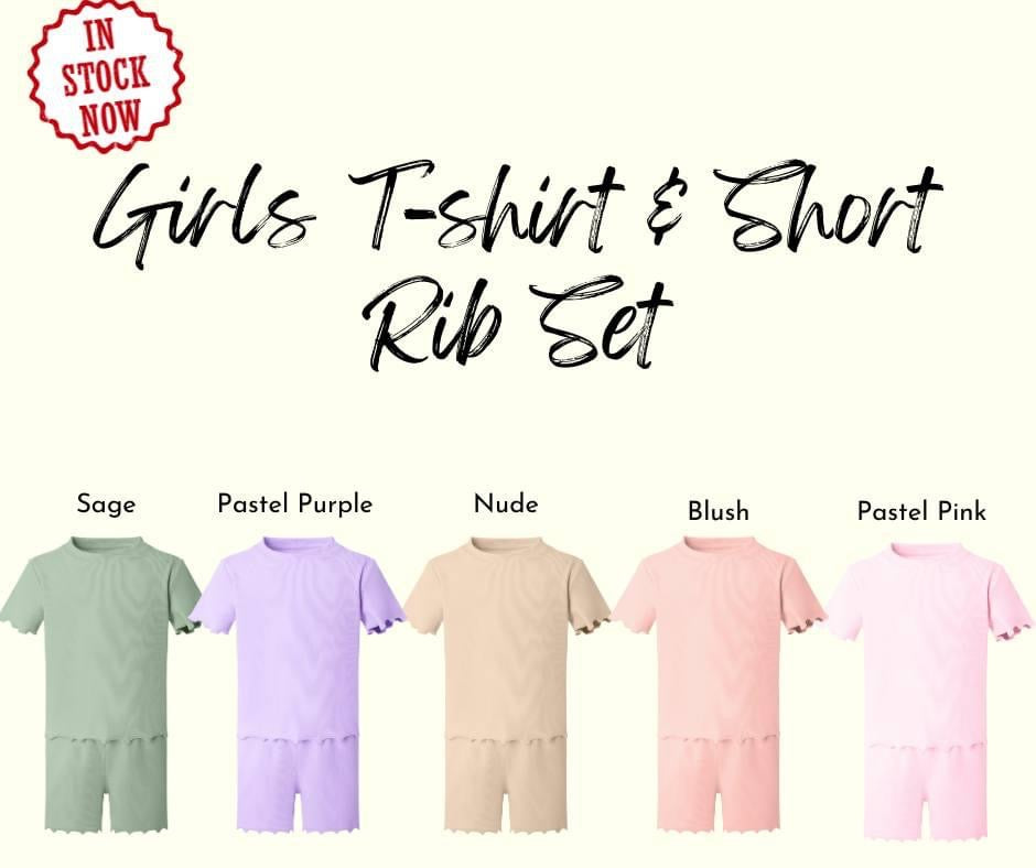 Embroidered girls tshirt and shorts rib set