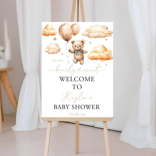 Bear Baby Shower Welcome Board - pink