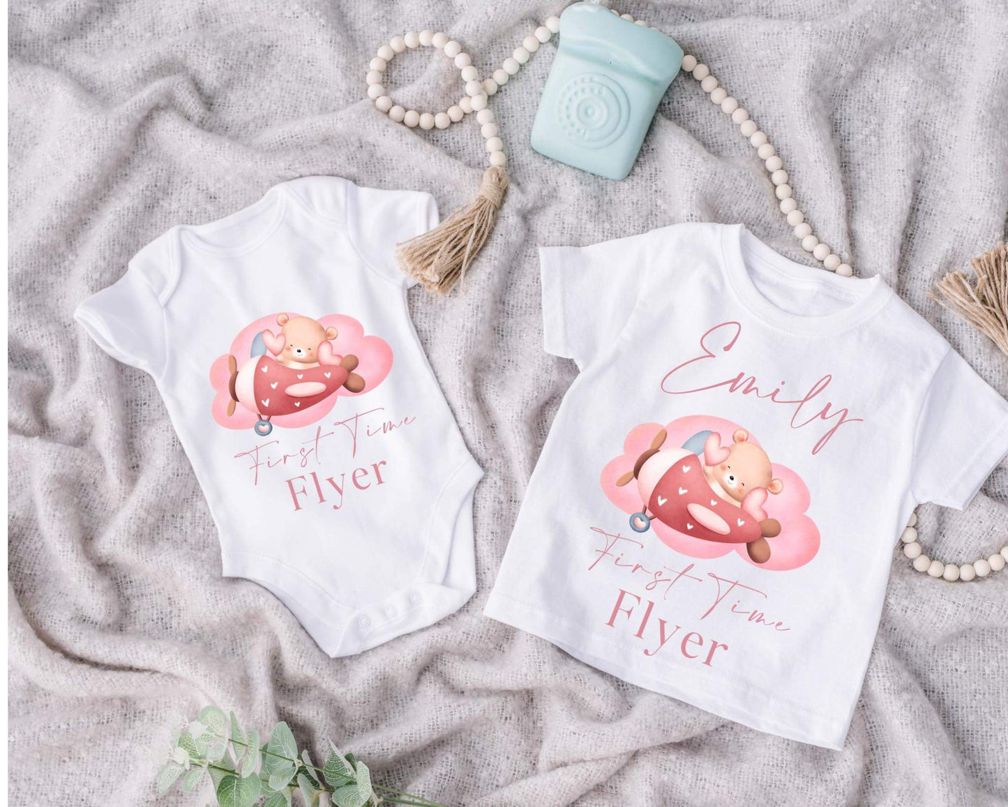 First time flyer vest and tshirt set pink