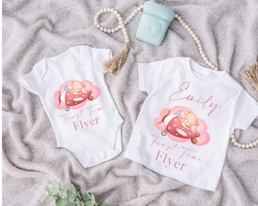 First time flyer vest and tshirt set pink