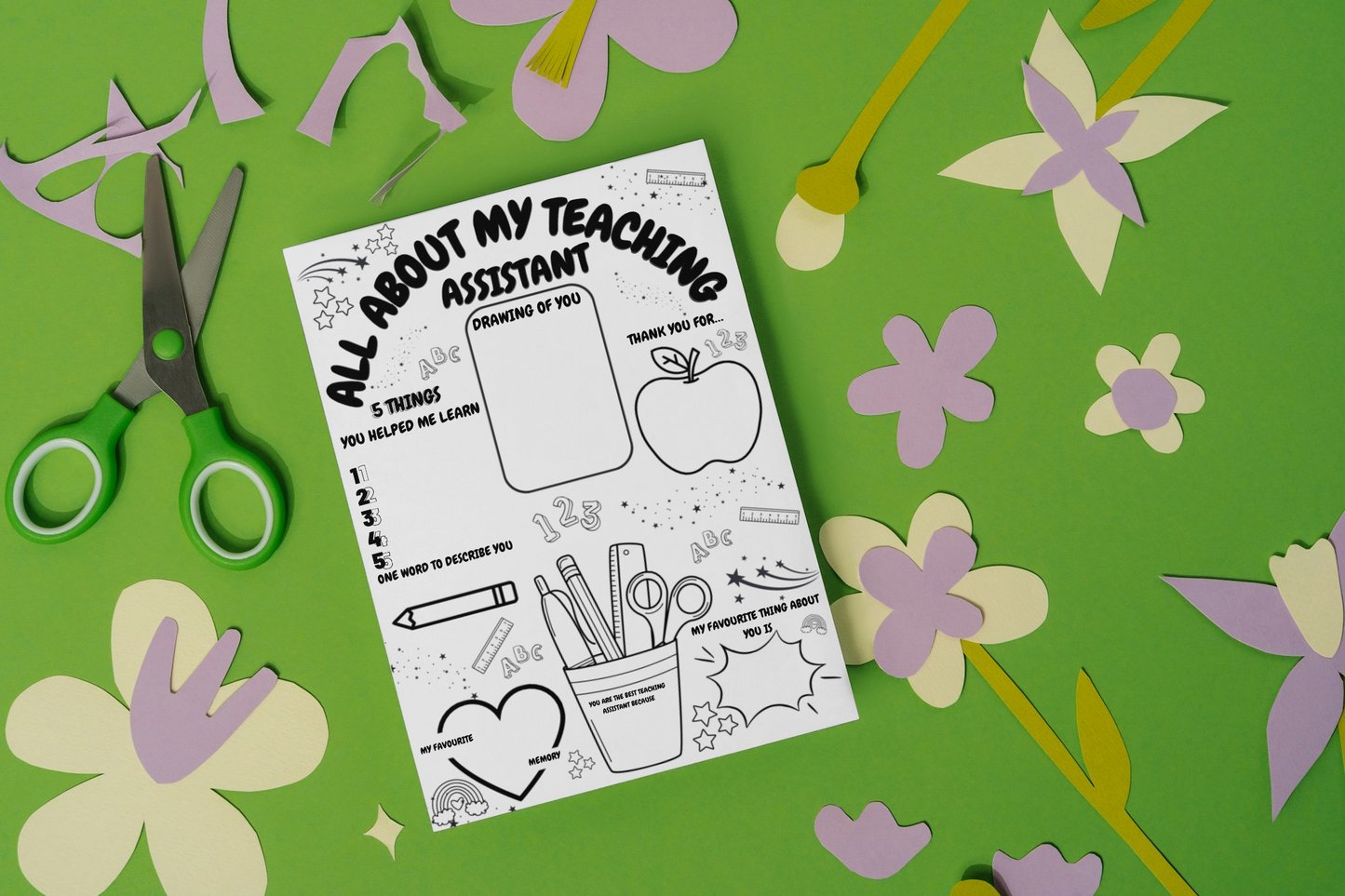 All about my teaching assitant colouring print