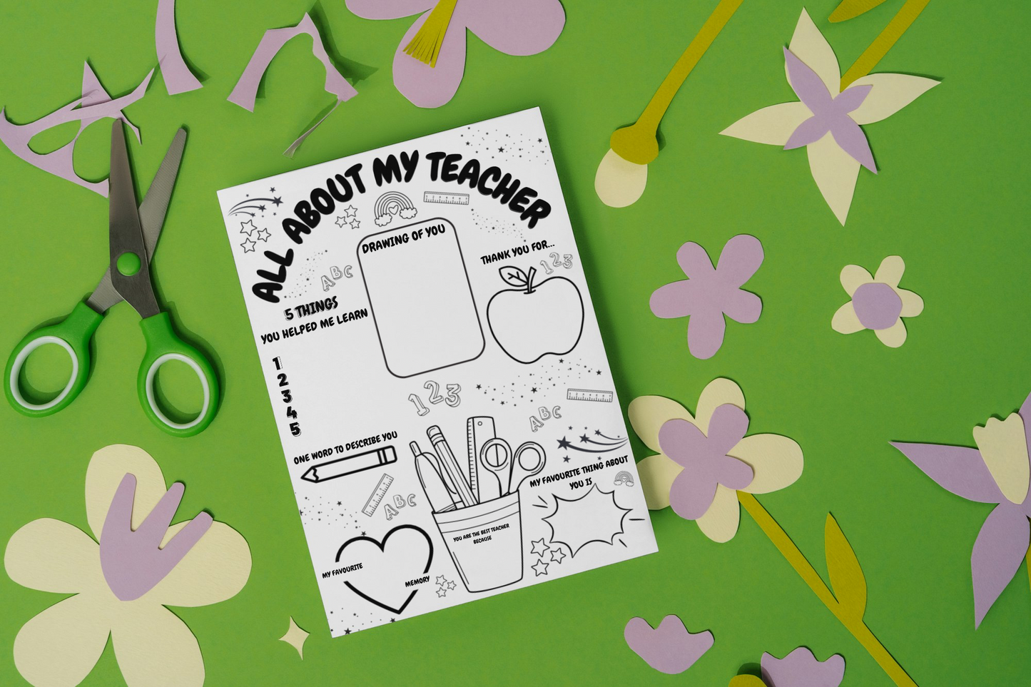 All about my teacher colouring print