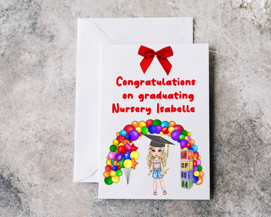 Bright rainbow nursery graduation card style 1