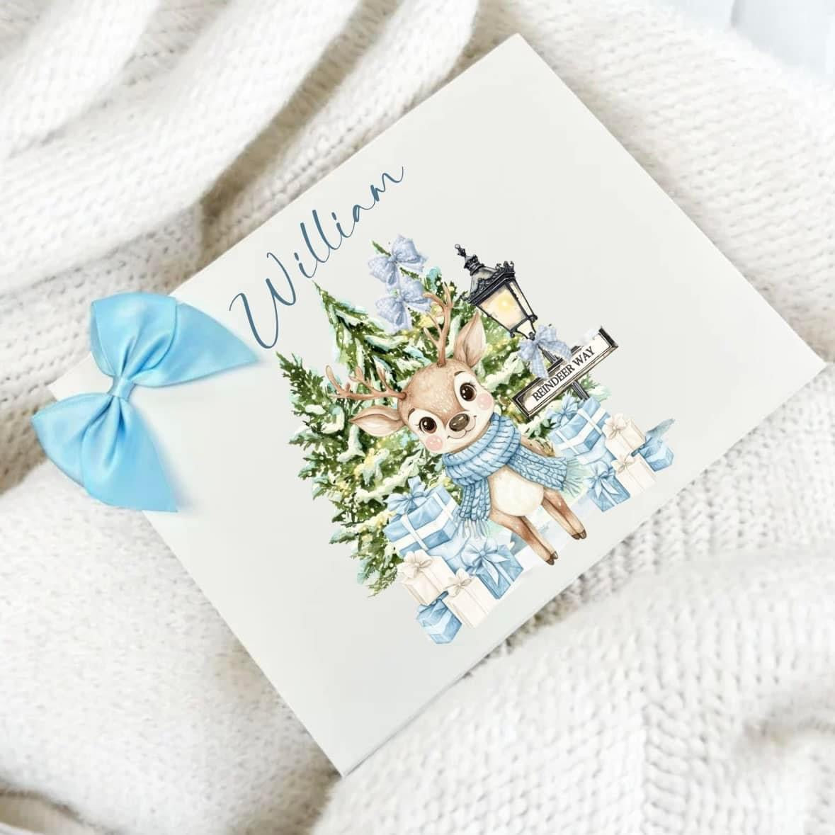 Blue reindeer Christmas Eve box