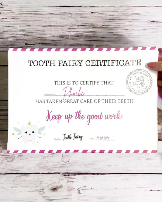 Tooth fairy certificate - pink