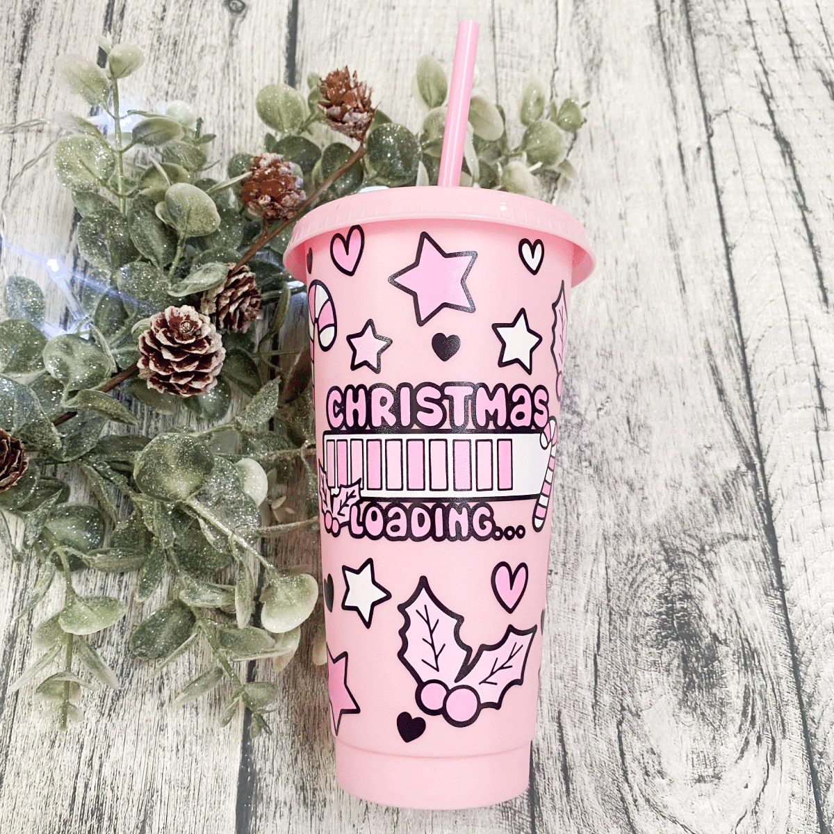 Pink christmas is loading  24oz cold cup