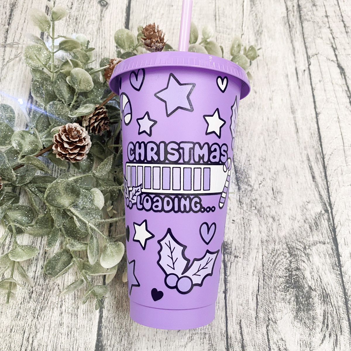 Purple christmas is loading  24oz cold cup