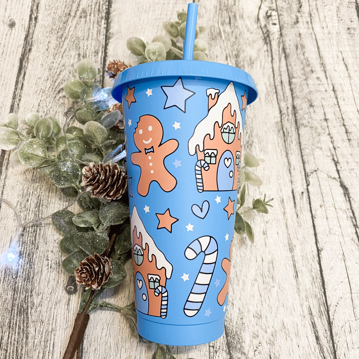 Blue gingerbread 24oz cold cup