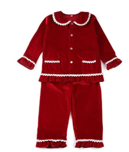 Embroidered Red or green velour pyjamas GIRLS