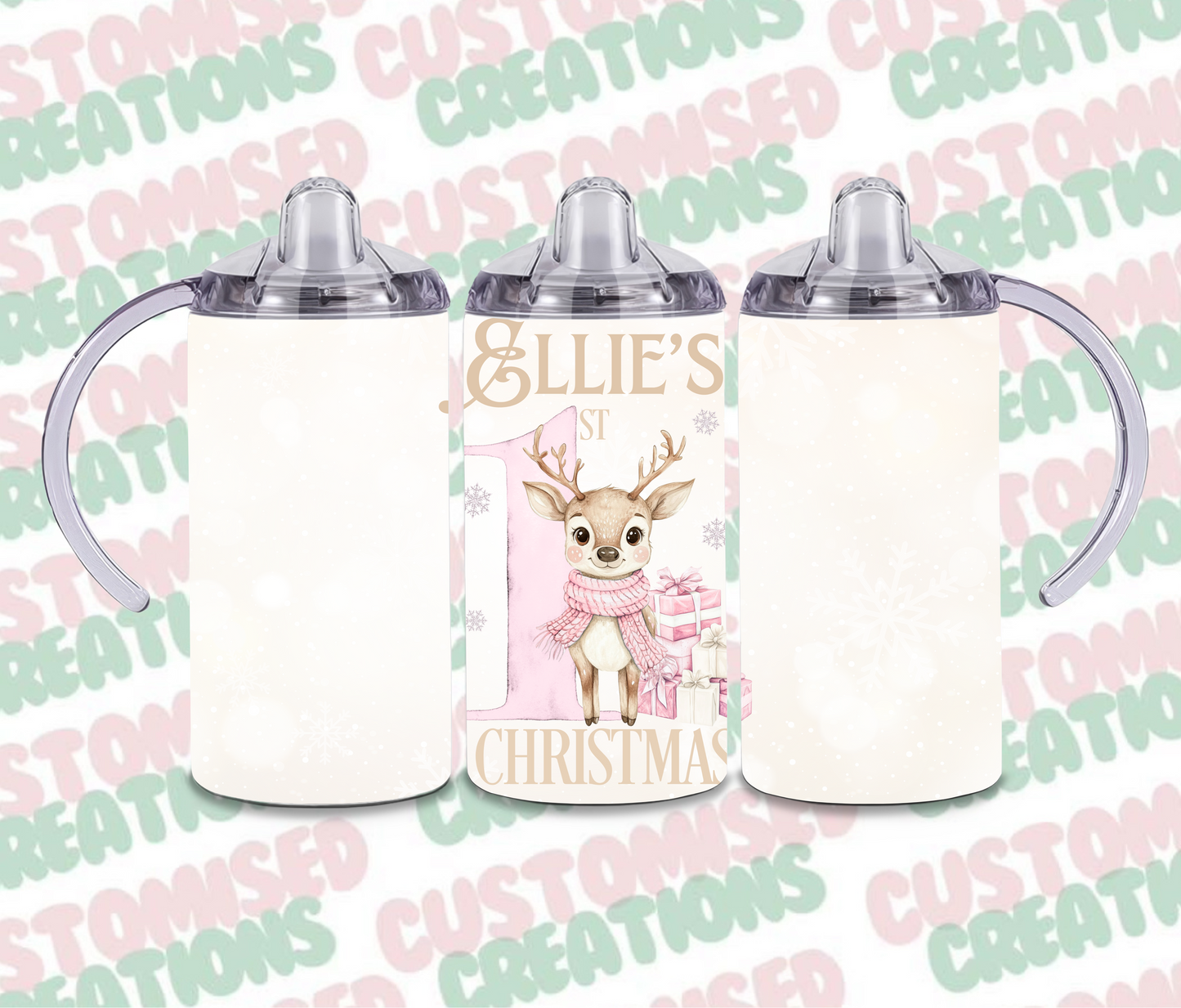 Pink deer 1st Christmas sippy cup tumbler