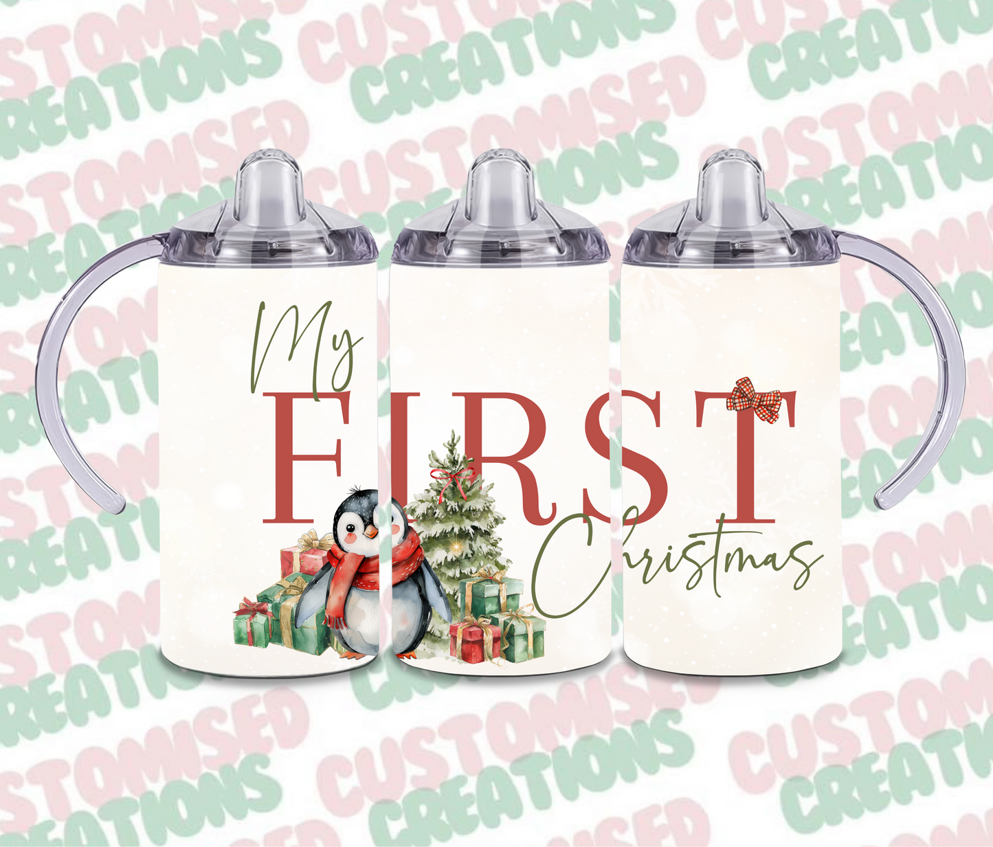 Traditional penguin 1st Christmas sippy cup tumbler