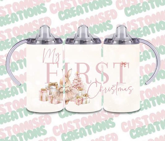 Pink bunny 1st Christmas sippy cup tumbler