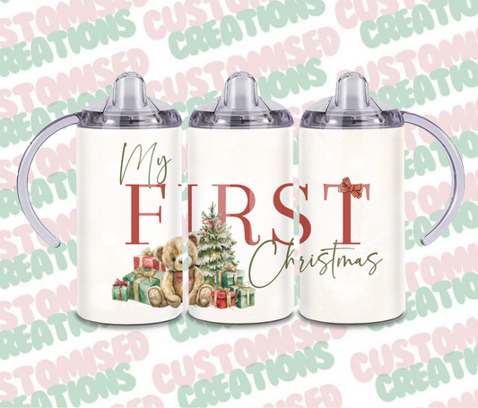 Traditional bear 1st Christmas sippy cup tumbler