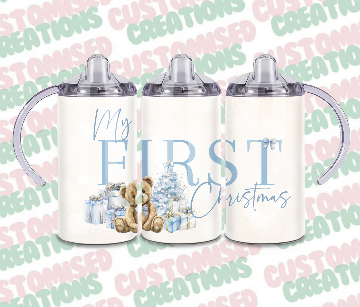 Blue bear 1st Christmas sippy cup tumbler