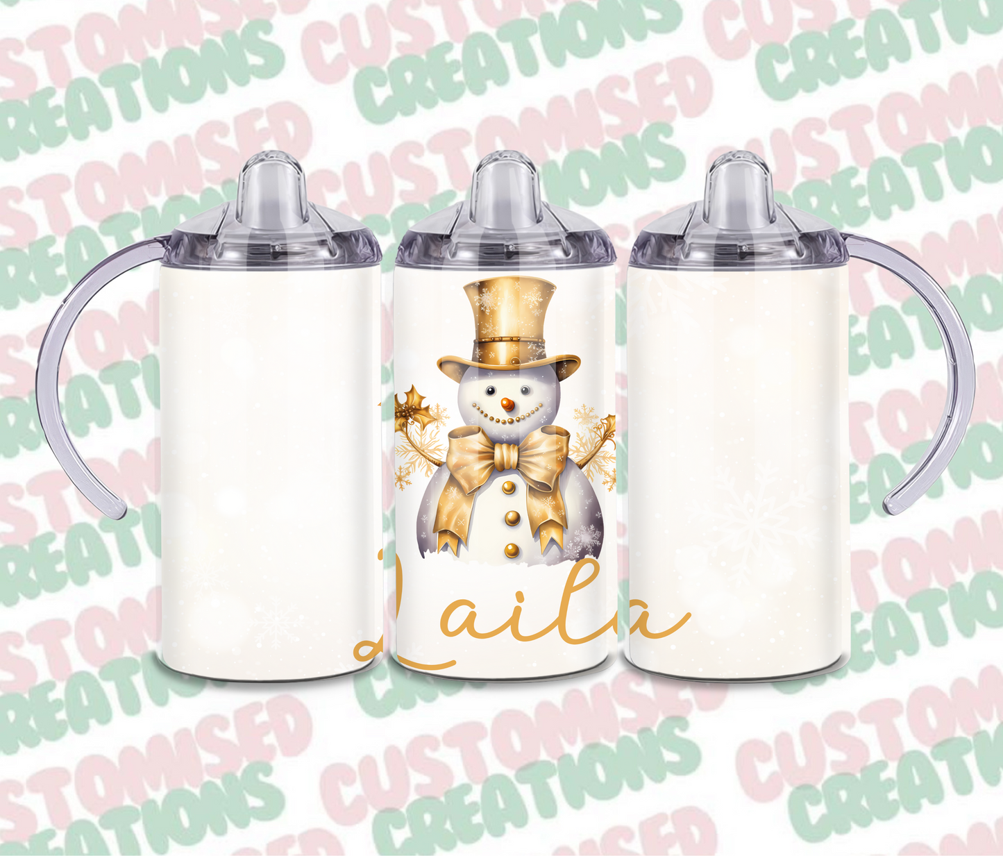 Gold snowman Christmas sippy cup tumbler