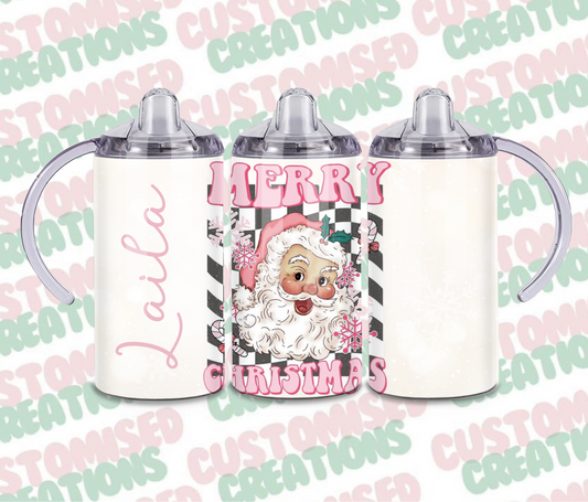 Traditional santa pink Christmas sippy cup tumbler