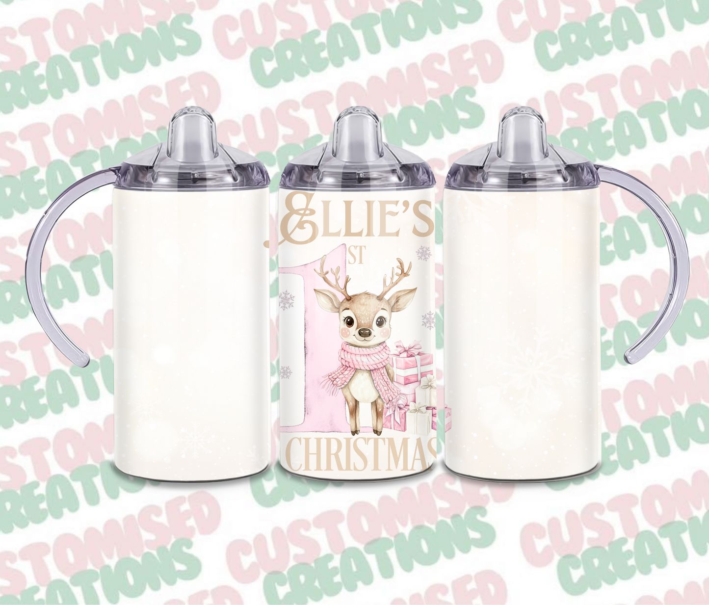 Pink deer 1st Christmas sippy cup tumbler