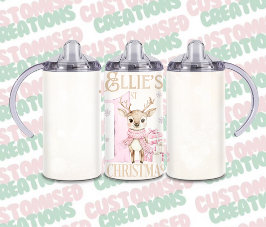 Pink deer 1st Christmas sippy cup tumbler