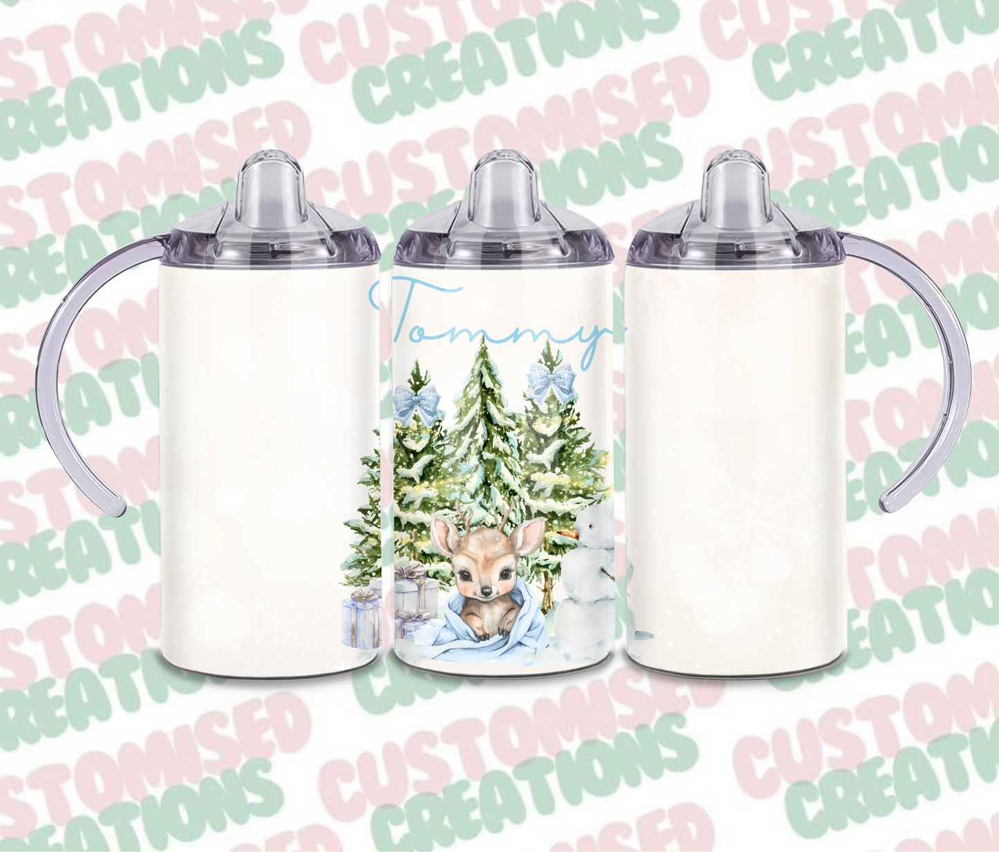 Blue deer Christmas sippy cup tumbler