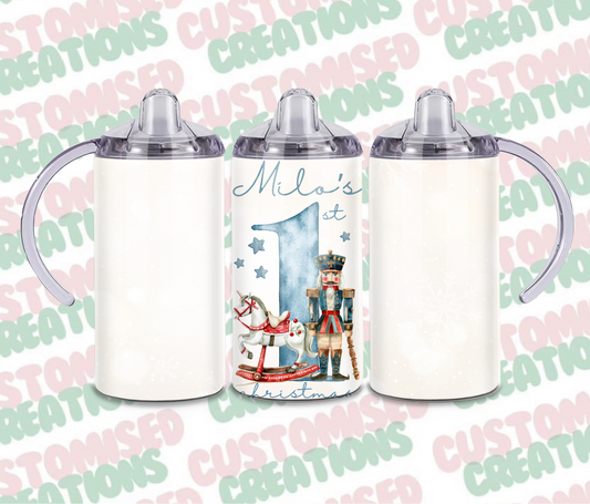 Blue nutcracker  1st Christmas sippy cup tumbler