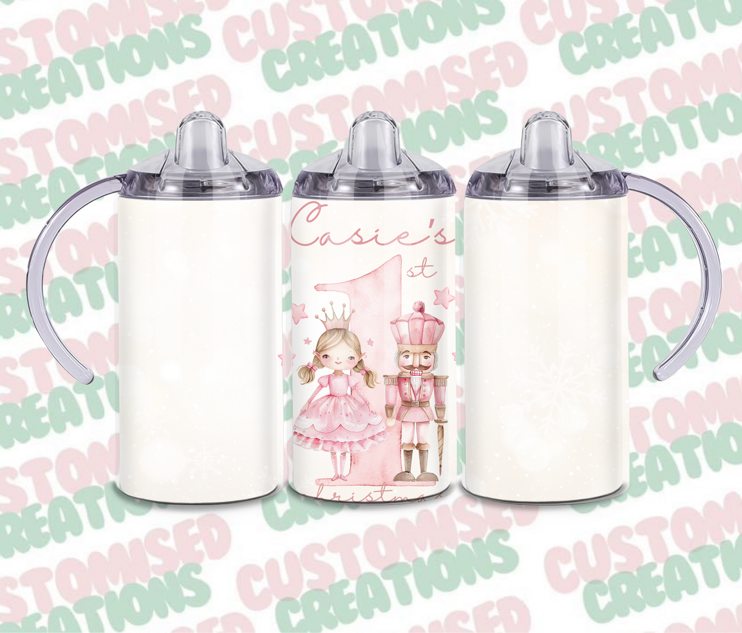 Pink nutcracker fairy  1st Christmas sippy cup tumbler