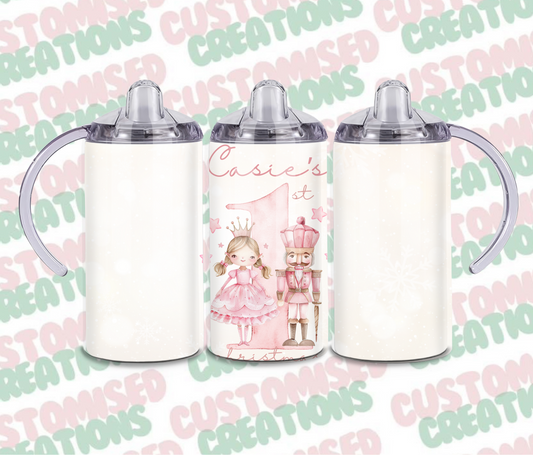 Pink nutcracker fairy  1st Christmas sippy cup tumbler