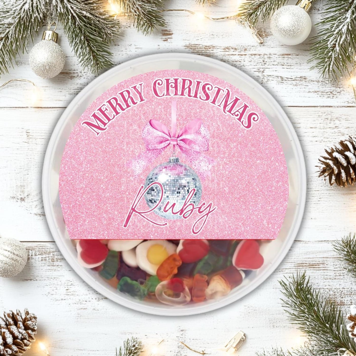 Christmas discoball chocolate tub STICKER only