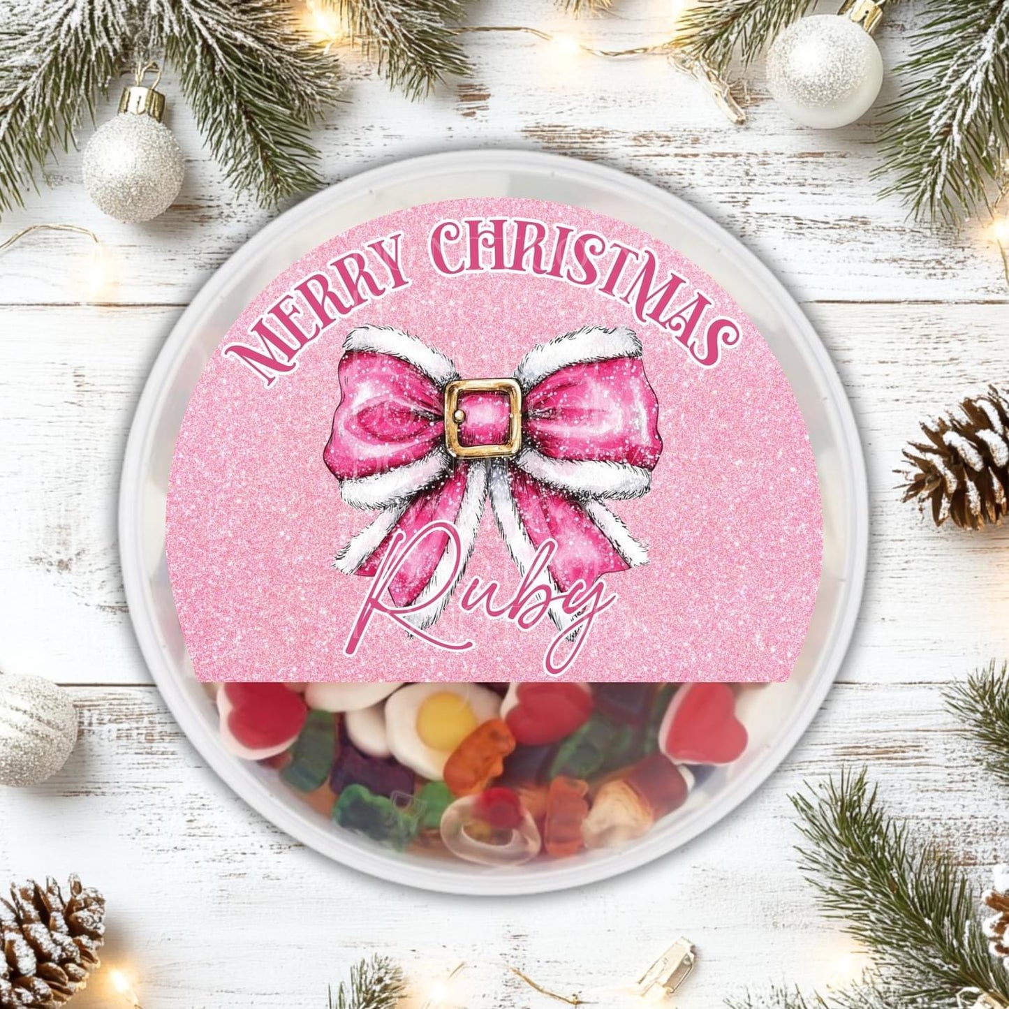 Christmas bow chocolate tub STICKER only