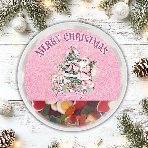 Christmas pink santa and tree chocolate tub STICKER only