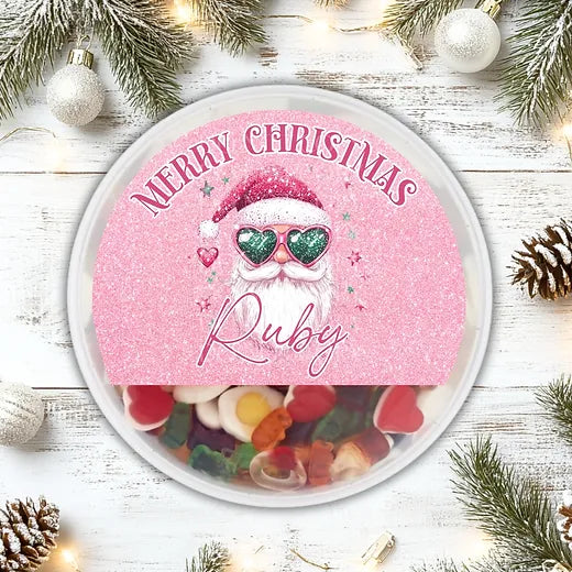 Christmas pink santa chocolate tub STICKER only