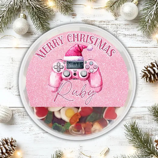 Christmas pink controller chocolate tub STICKER only