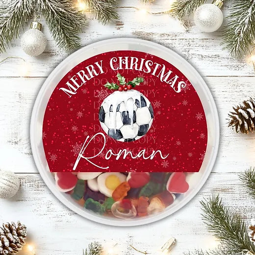 Christmas football pudding chocolate tub STICKER only