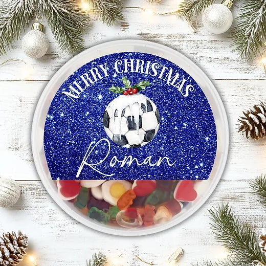 Christmas blue football pudding chocolate tub STICKER only