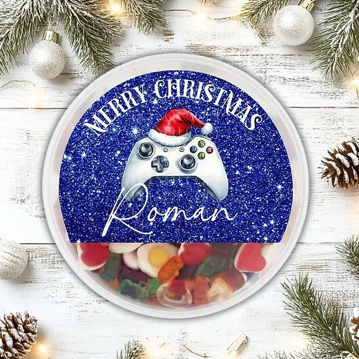 Christmas blue controller pudding chocolate tub STICKER only